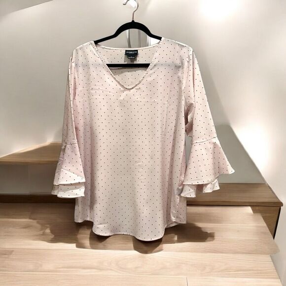 Liz Claiborne bell sleeve pink with black polka dots - Picture 4 of 9